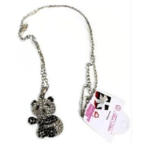 Elegant Silver Crystal Rhinestone Panda Pendant Necklace 16-20" Chain NEW NWT